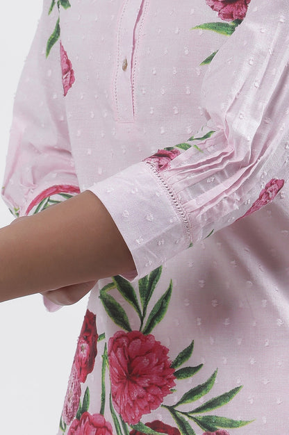 W for Woman Pink Bold Floral Printed A-Line Short Kurta And Pants Set