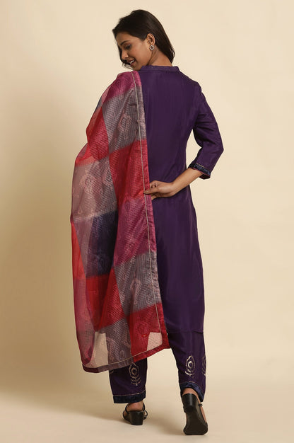 W for Woman Purple Sequined Kurta, Salwar And Dupatta Set