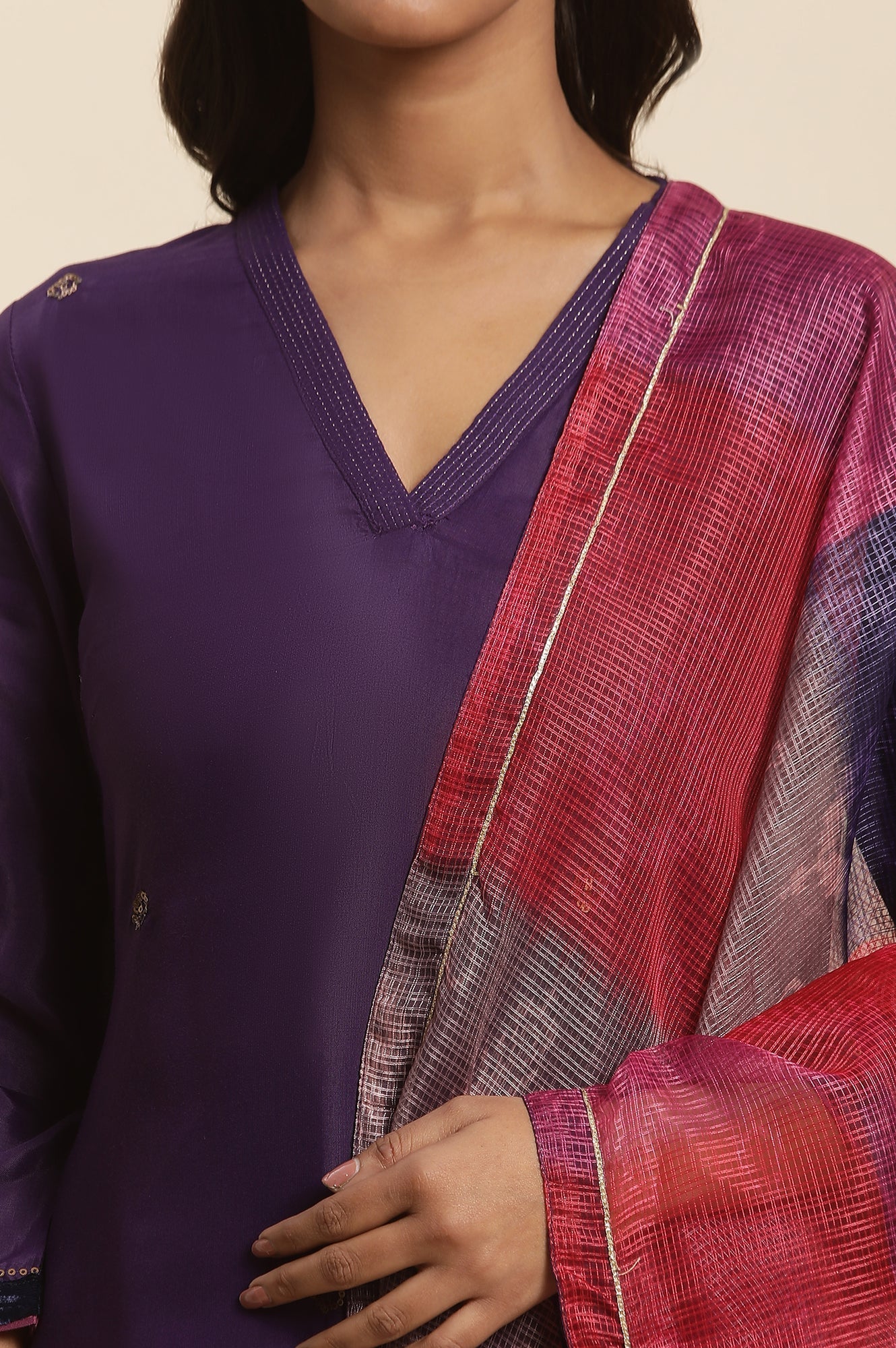 W for Woman Purple Sequined Kurta, Salwar And Dupatta Set