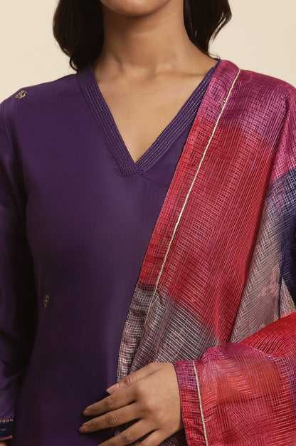 W for Woman Purple Sequined Kurta, Salwar And Dupatta Set
