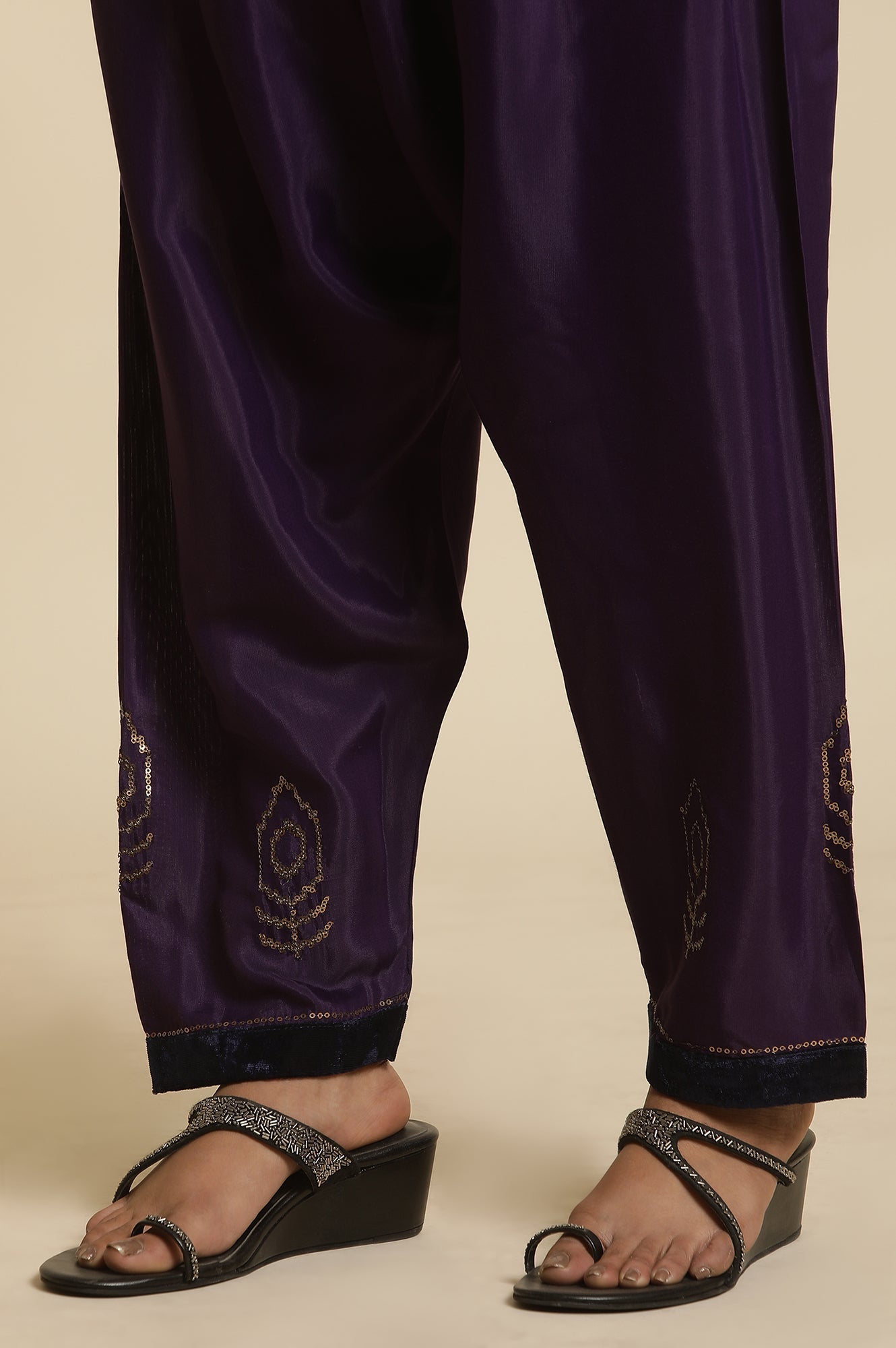 W for Woman Purple Sequined Kurta, Salwar And Dupatta Set
