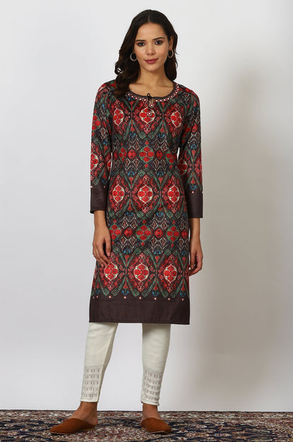 W for Woman Multicolour Printed Mirror Work Straight Kurta