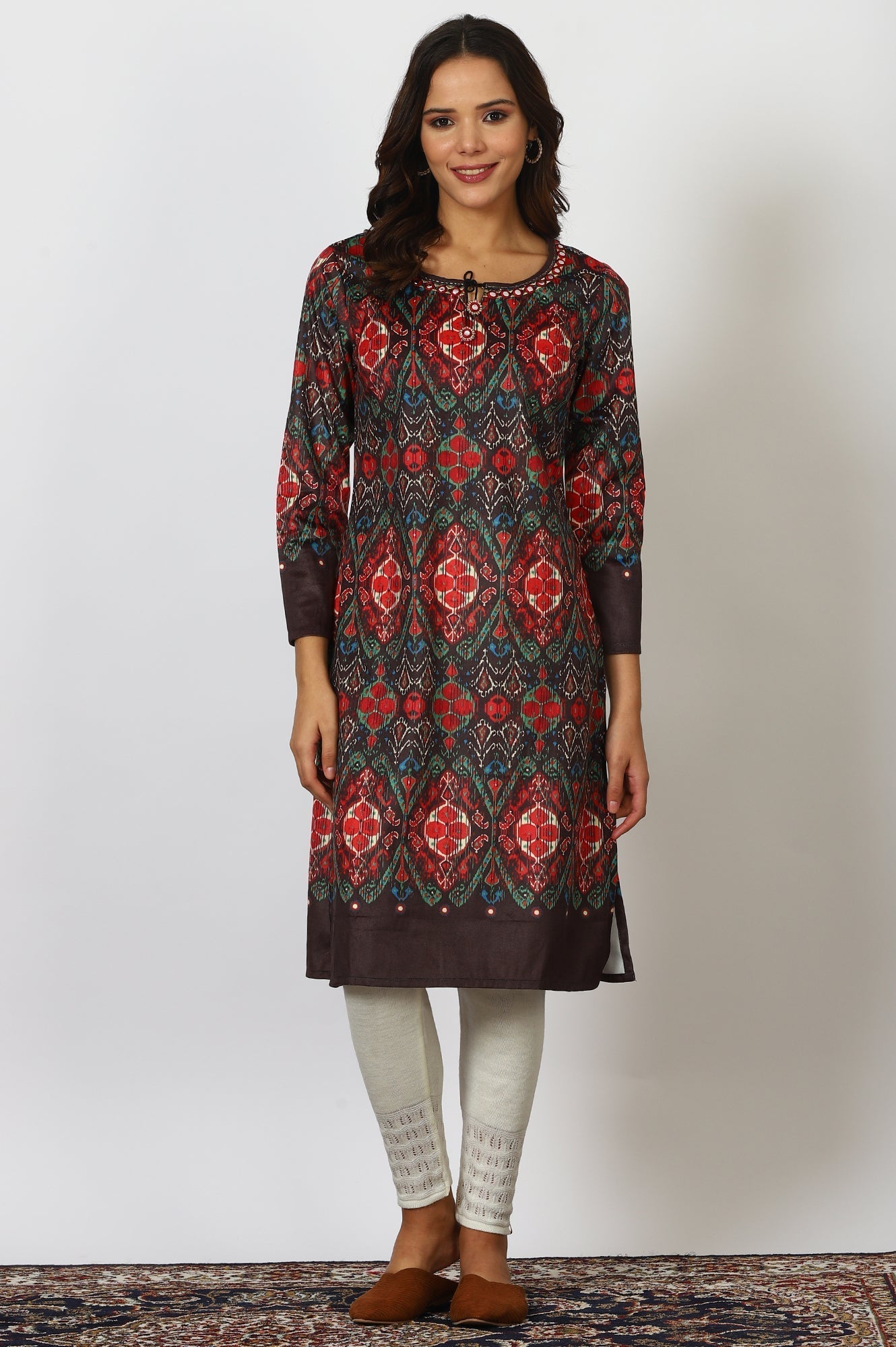 W for Woman Multicolour Printed Mirror Work Straight Kurta