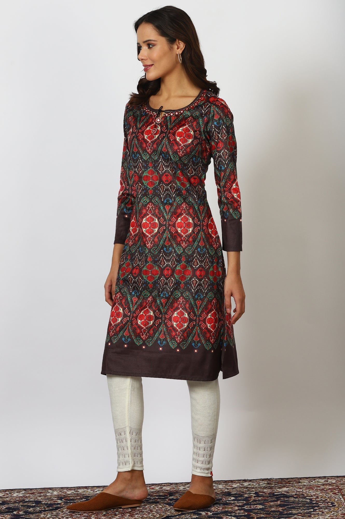 W for Woman Multicolour Printed Mirror Work Straight Kurta