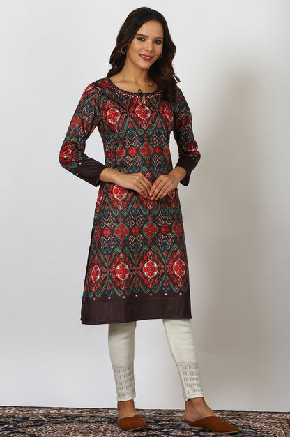 W for Woman Multicolour Printed Mirror Work Straight Kurta