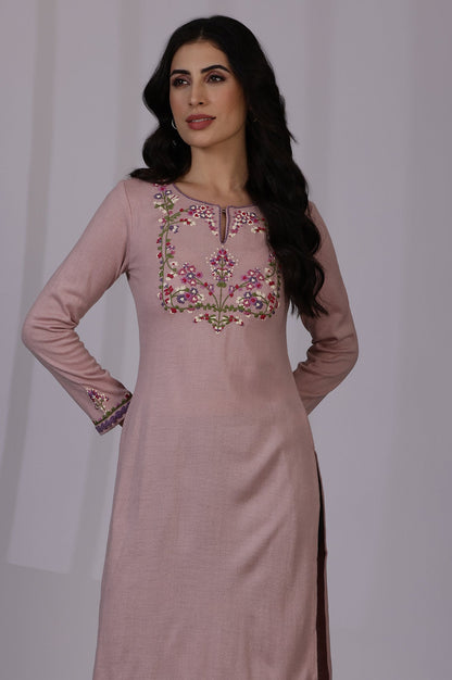 W for Woman Pink Embroidered Thread Work Acrylic Straight Kurta
