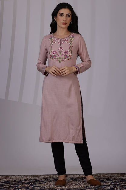 W for Woman Pink Embroidered Thread Work Acrylic Straight Kurta