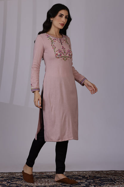 W for Woman Pink Embroidered Thread Work Acrylic Straight Kurta