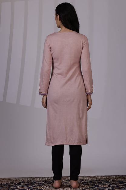 W for Woman Pink Embroidered Thread Work Acrylic Straight Kurta