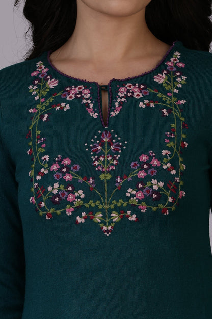 W for Woman Blue Embroidered Thread Work Acrylic Straight Kurta