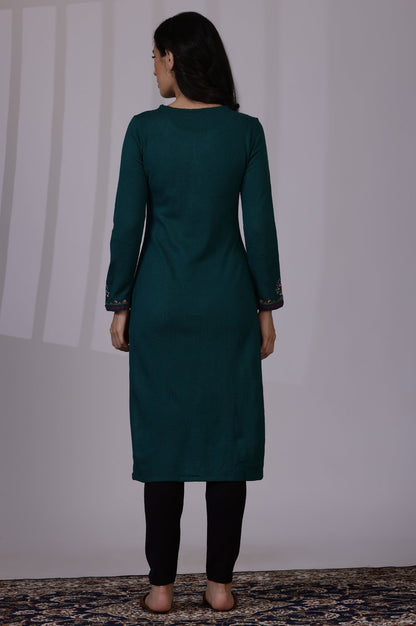 W for Woman Blue Embroidered Thread Work Acrylic Straight Kurta