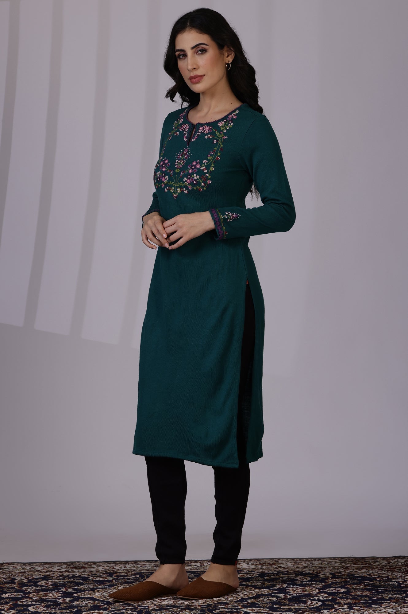 W for Woman Blue Embroidered Thread Work Acrylic Straight Kurta