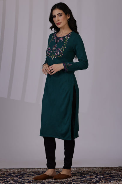 W for Woman Blue Embroidered Thread Work Acrylic Straight Kurta