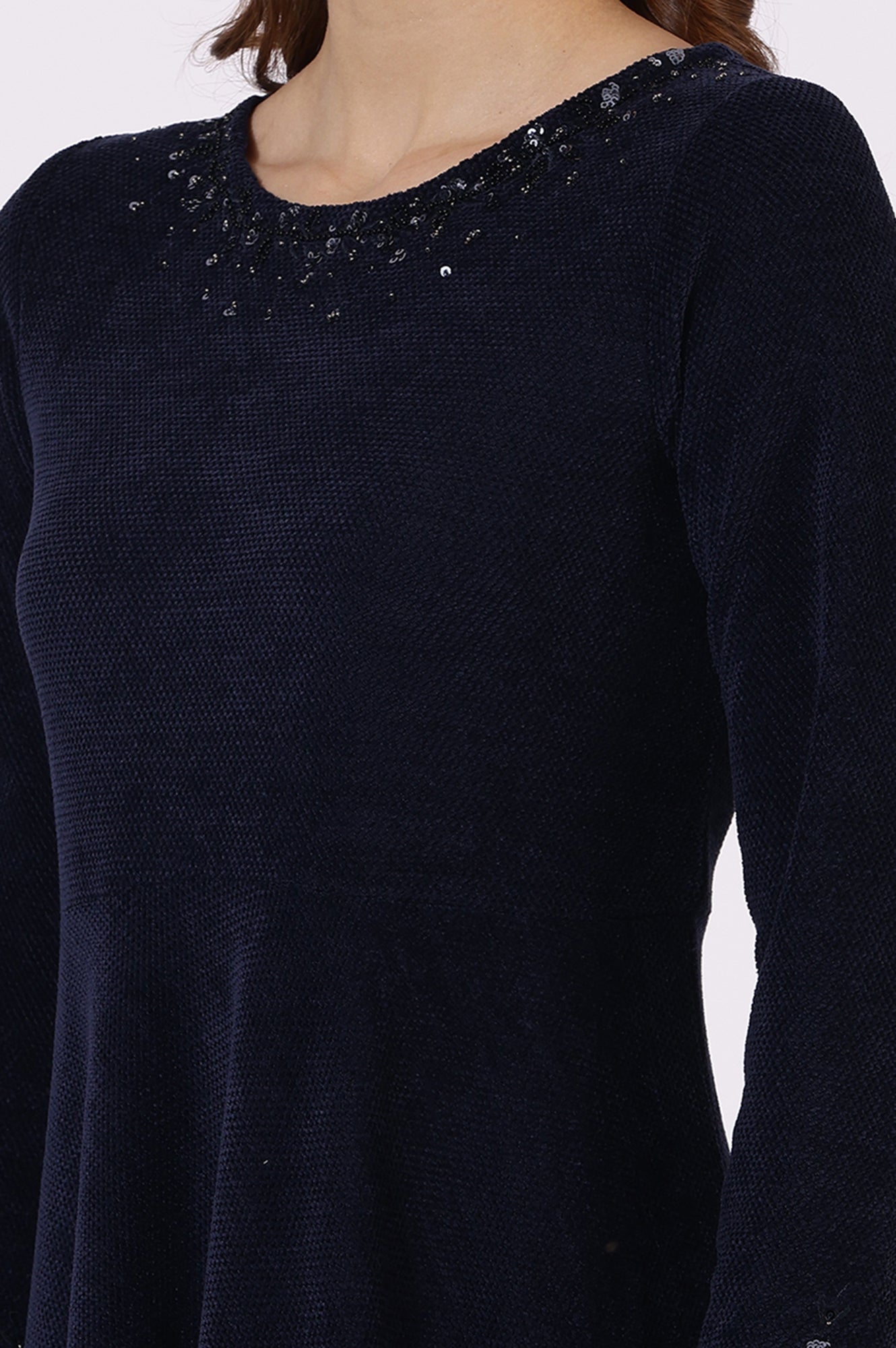 W for Woman Blue Embroidered Sequins Flarred Dresses
