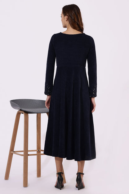 W for Woman Blue Embroidered Sequins Flarred Dresses