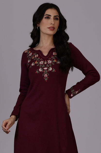 W for Woman Purple Solid Thread Work Acrylic A-Line Kurta