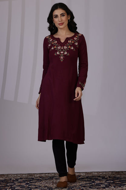 W for Woman Purple Solid Thread Work Acrylic A-Line Kurta