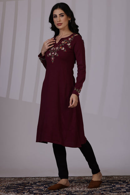 W for Woman Purple Solid Thread Work Acrylic A-Line Kurta