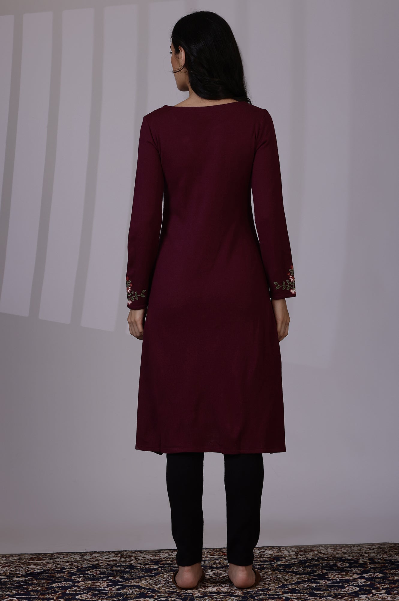 W for Woman Purple Solid Thread Work Acrylic A-Line Kurta