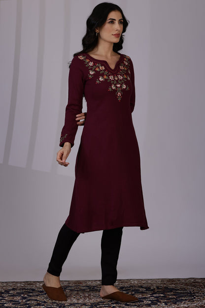 W for Woman Purple Solid Thread Work Acrylic A-Line Kurta