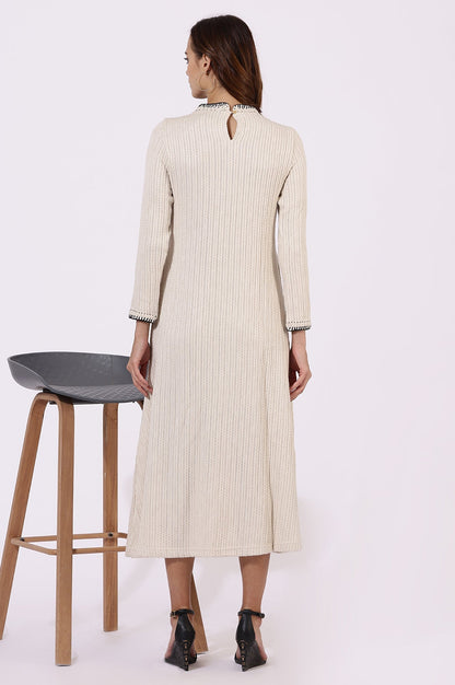 W for Woman White Yarn Dyed Rayon Flarred Dresses