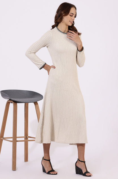 W for Woman White Yarn Dyed Rayon Flarred Dresses