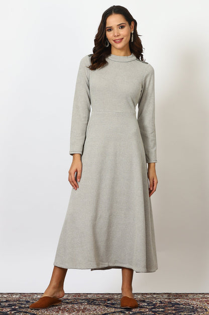 W for Woman Grey Solid Metallic Hardware Flarred Dresses