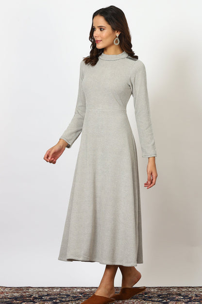 W for Woman Grey Solid Metallic Hardware Flarred Dresses