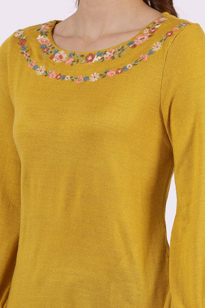 W for Woman Yellow Solid Thread Work Acrylic Straight Tunic
