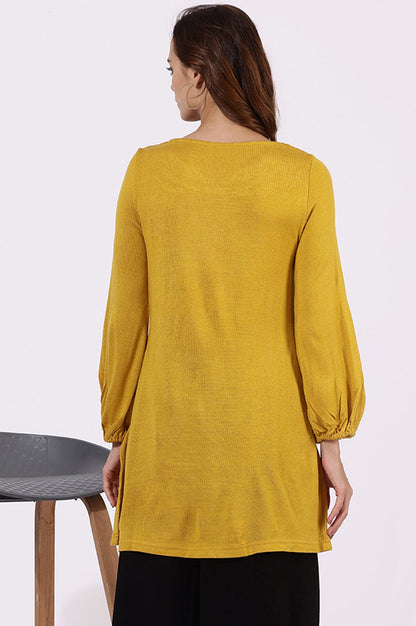 W for Woman Yellow Solid Thread Work Acrylic Straight Tunic
