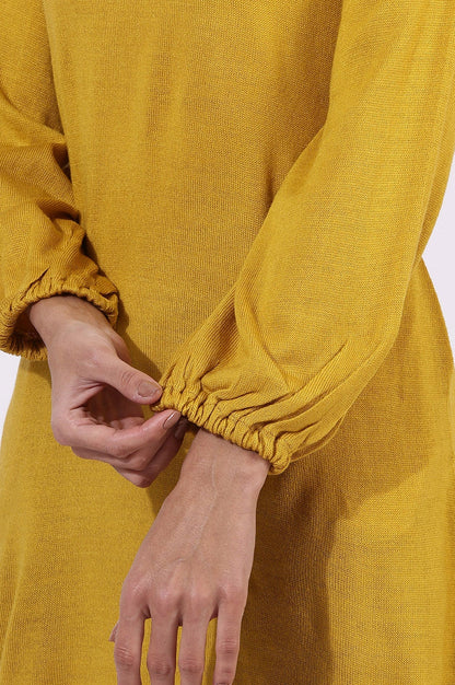 W for Woman Yellow Solid Thread Work Acrylic Straight Tunic