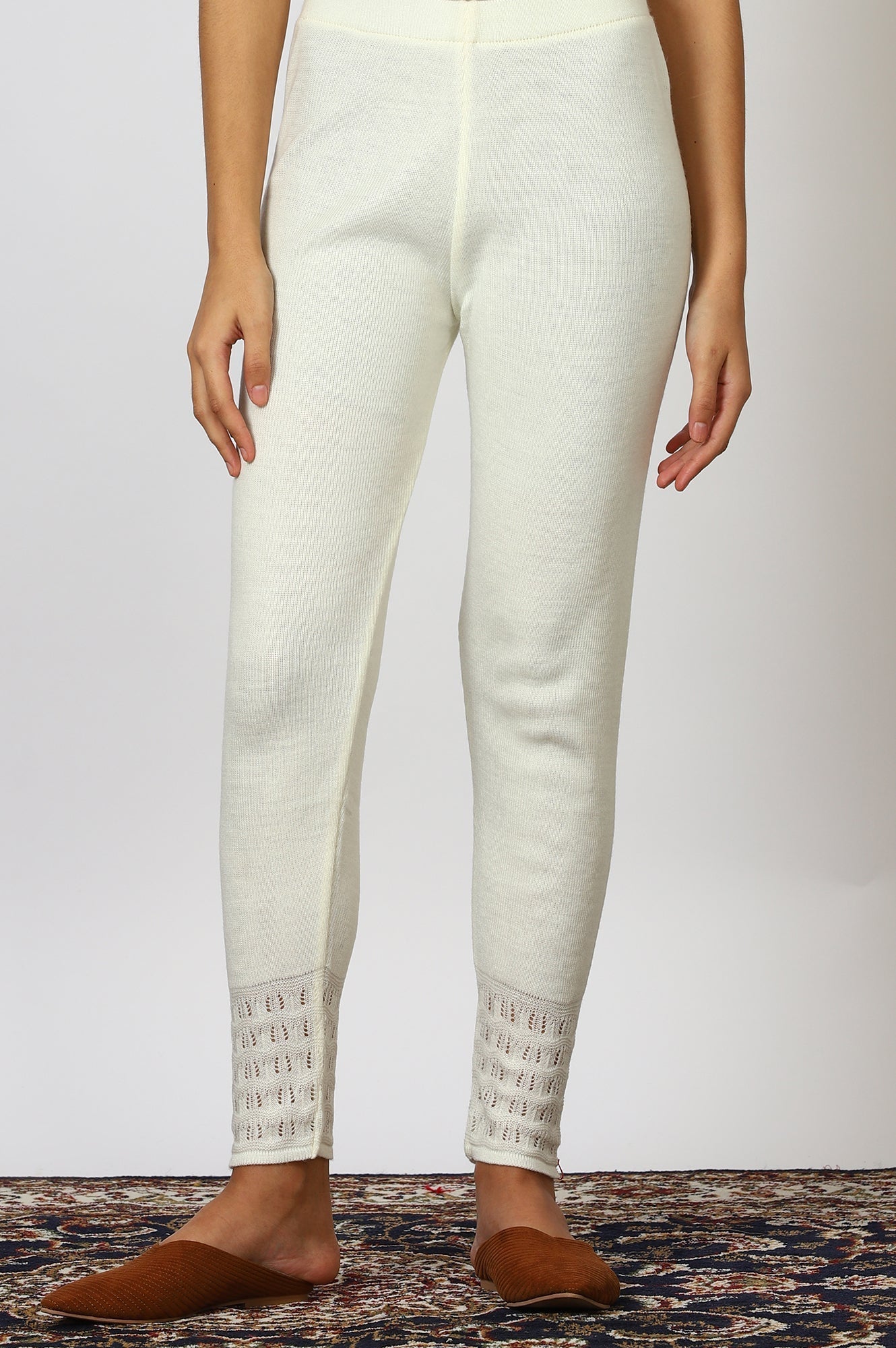 W for Woman White Solid Acrylic Straight Legging