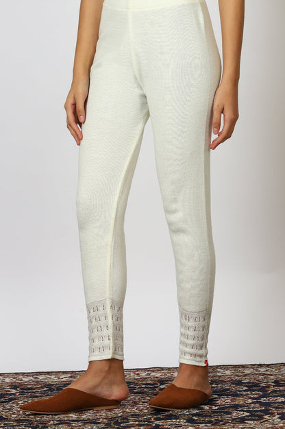 W for Woman White Solid Acrylic Straight Legging
