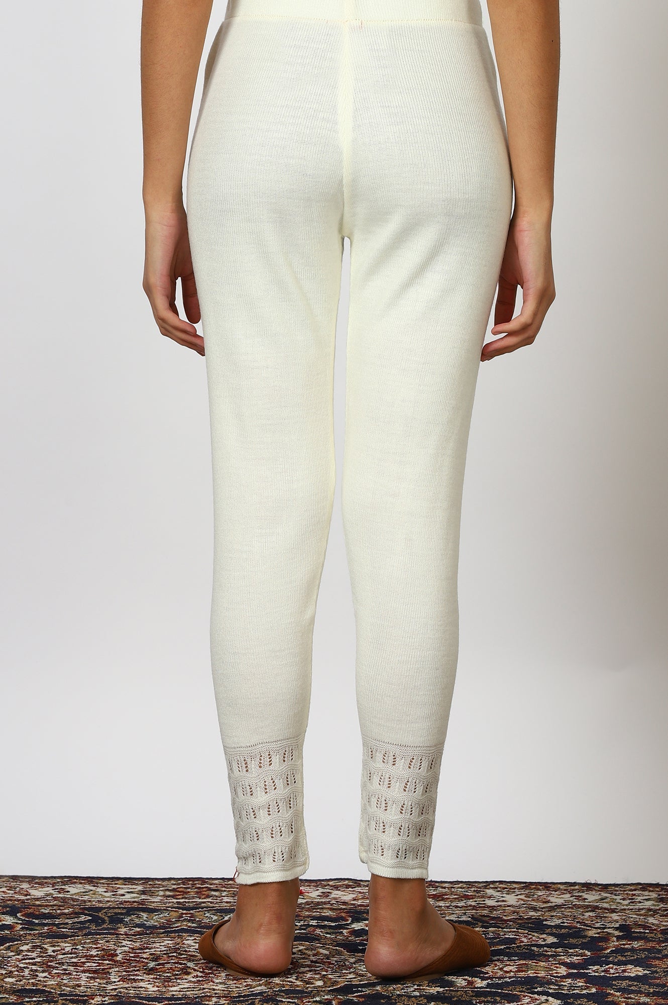 W for Woman White Solid Acrylic Straight Legging