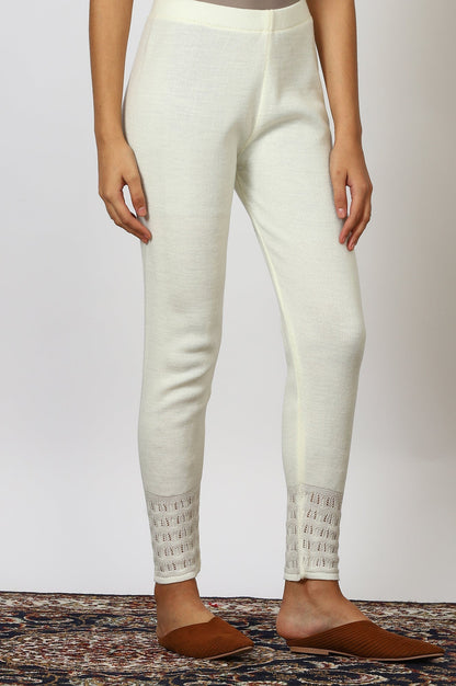 W for Woman White Solid Acrylic Straight Legging