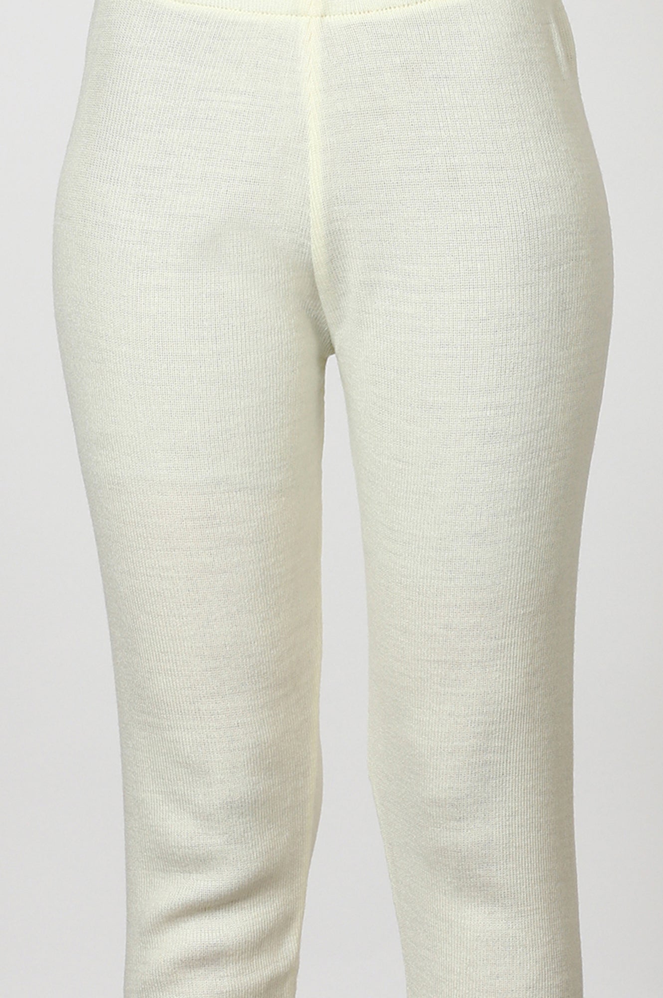W for Woman White Solid Acrylic Straight Legging