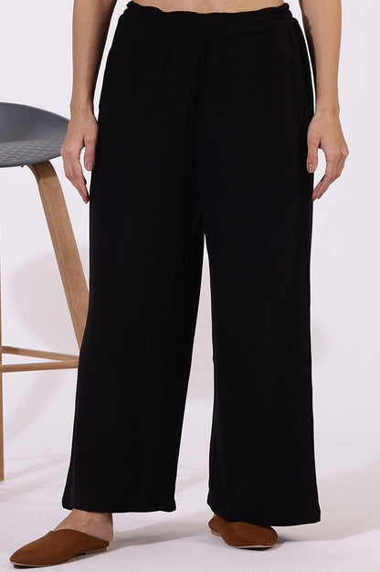 W for Woman Black Solid Acrylic Parallel Pants