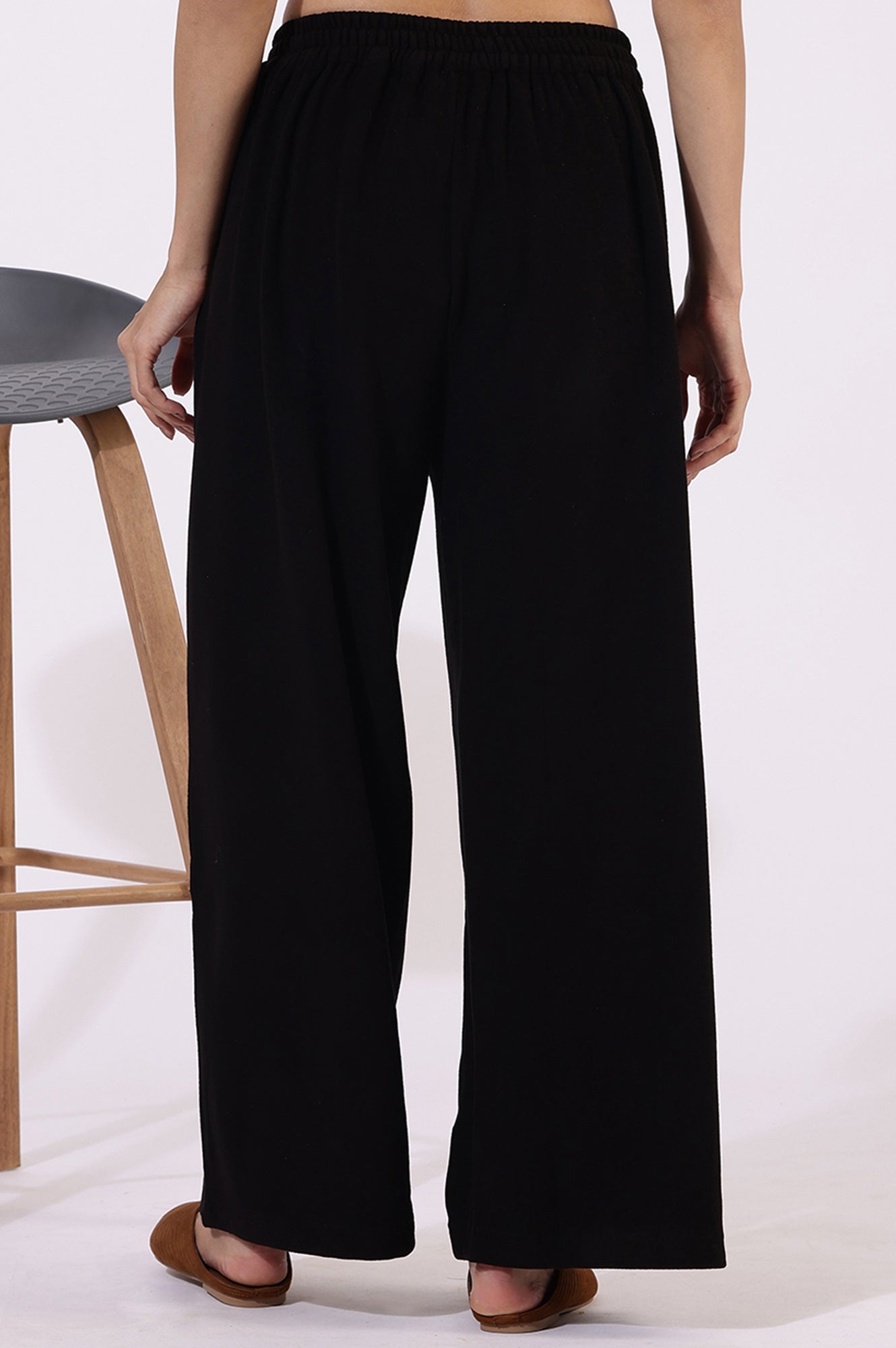 W for Woman Black Solid Acrylic Parallel Pants