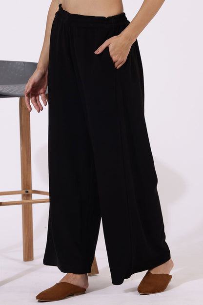 W for Woman Black Solid Acrylic Parallel Pants