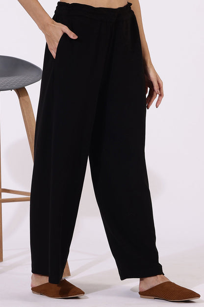 W for Woman Black Solid Acrylic Parallel Pants