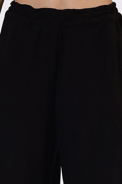 W for Woman Black Solid Acrylic Parallel Pants