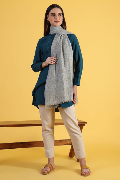 W for Woman Blue Yarn Dyed Acrylic Shawls & Stole