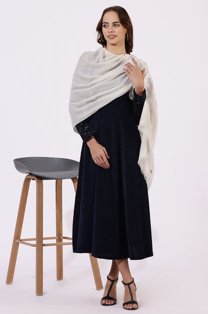 W for Woman White Printed Thread Work Pure Cotton Shawls & Stole