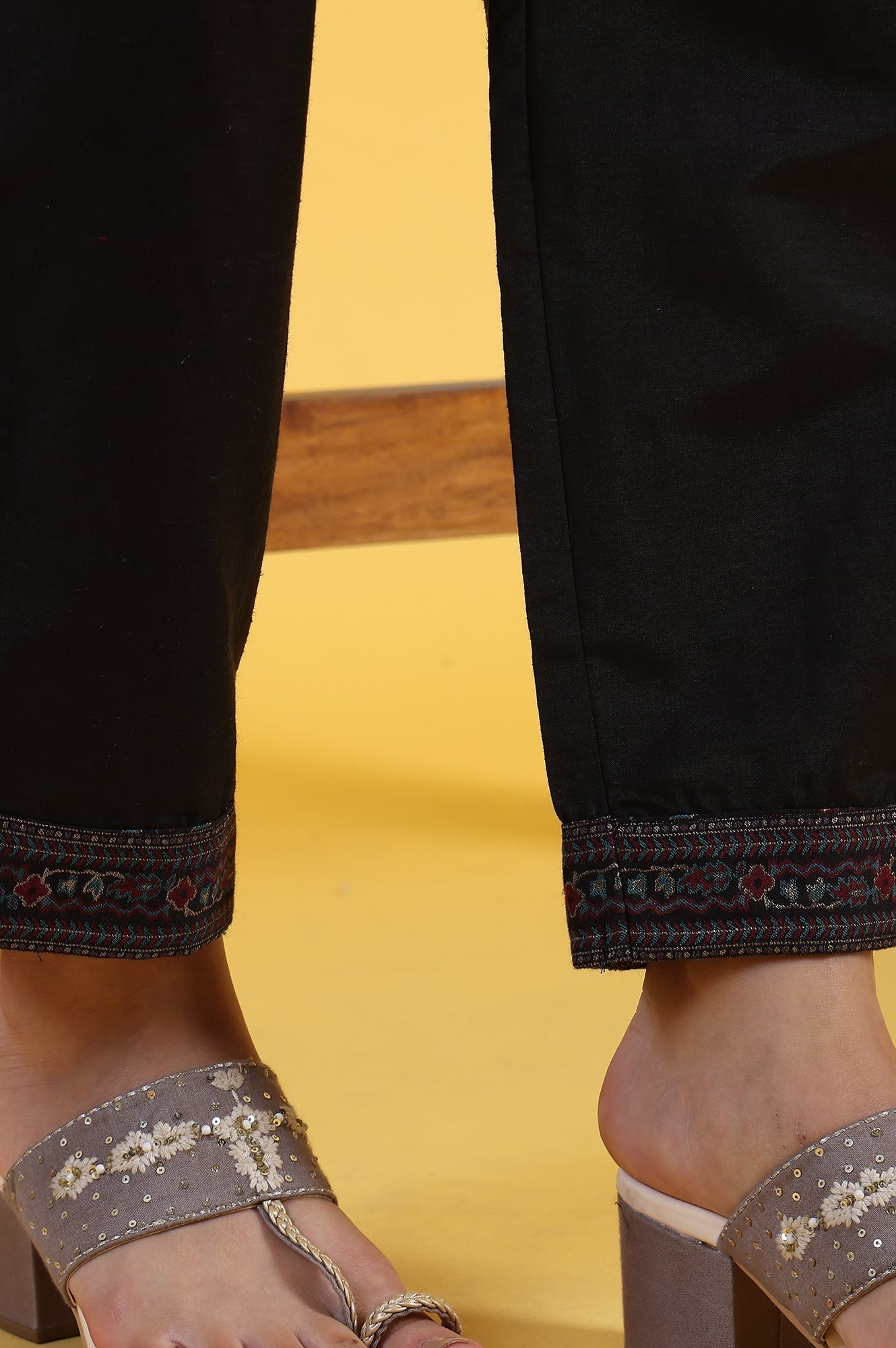 W for Woman Black Yarn Dyed Sequins A-Line Kurta & Straight pant with Dupatta Set
