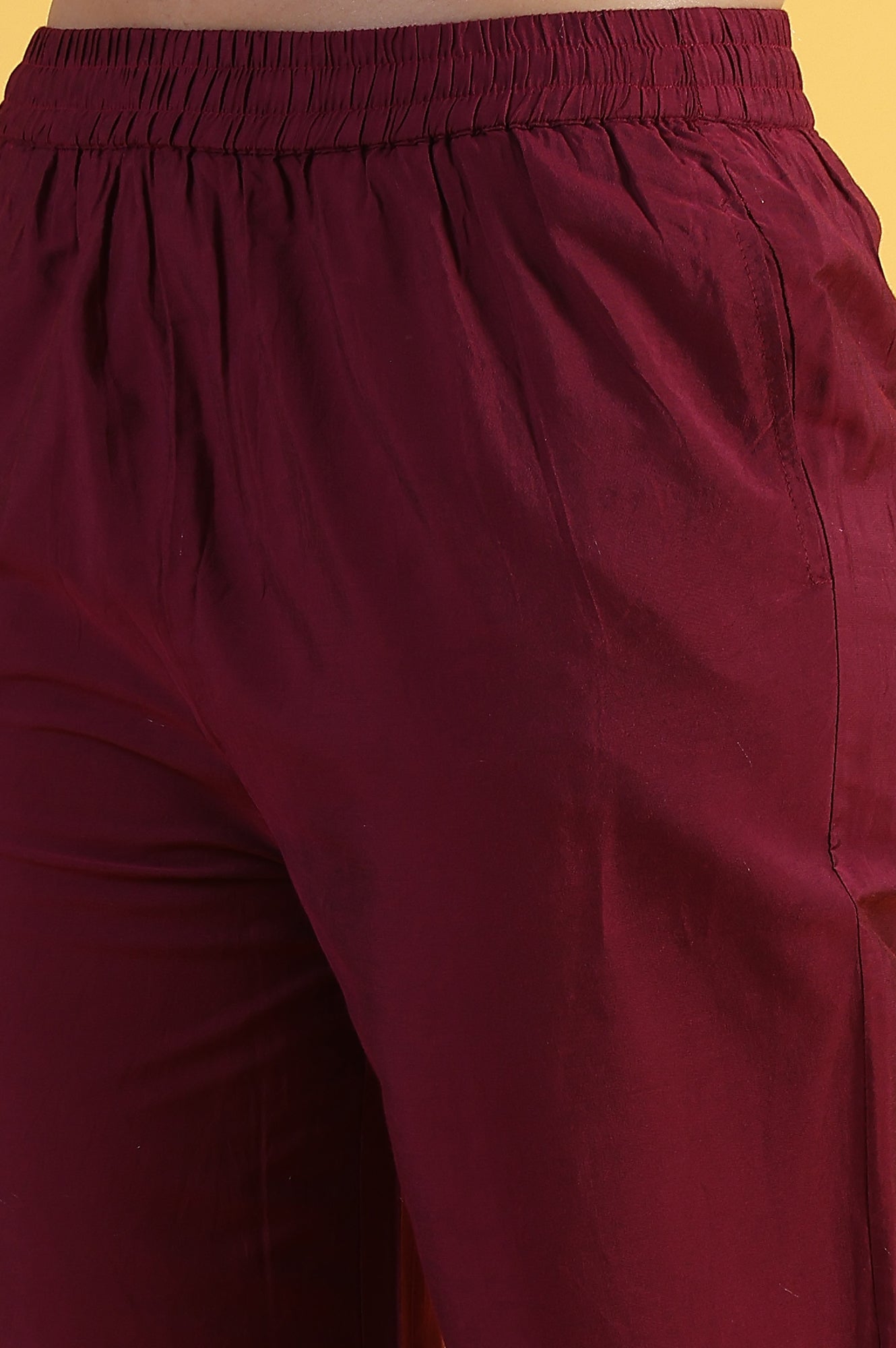 W for Woman Maroon Solid Metallic Embroidery Straight Kurta & Straight pant with Dupatta Set