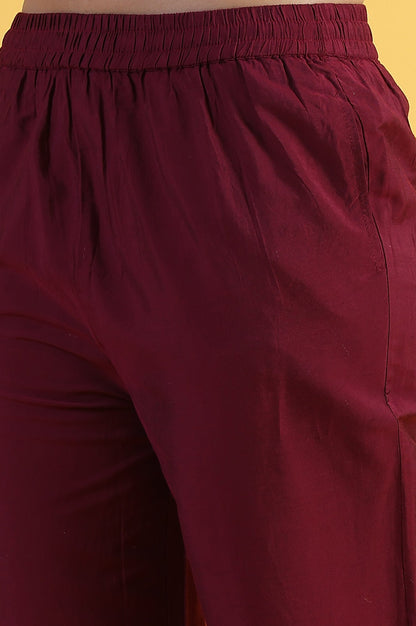 W for Woman Maroon Solid Metallic Embroidery Straight Kurta & Straight pant with Dupatta Set