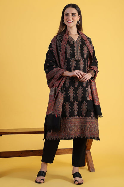 W for Woman Black Yarn Dyed Sequins Straight Kurta & Straight pant with Dupatta Set