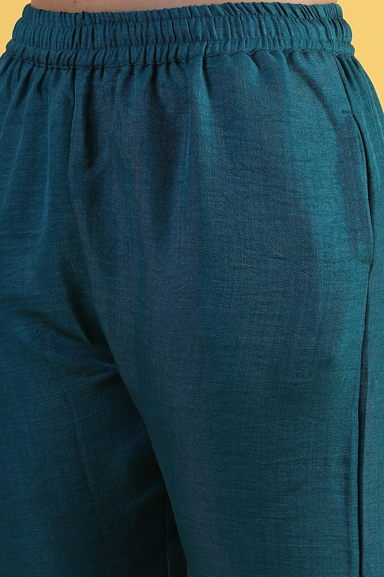 W for Woman Blue Solid Zari Straight Kurta & Straight pant with Shawl Set