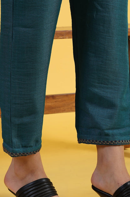 W for Woman Blue Solid Zari Straight Kurta & Straight pant with Shawl Set