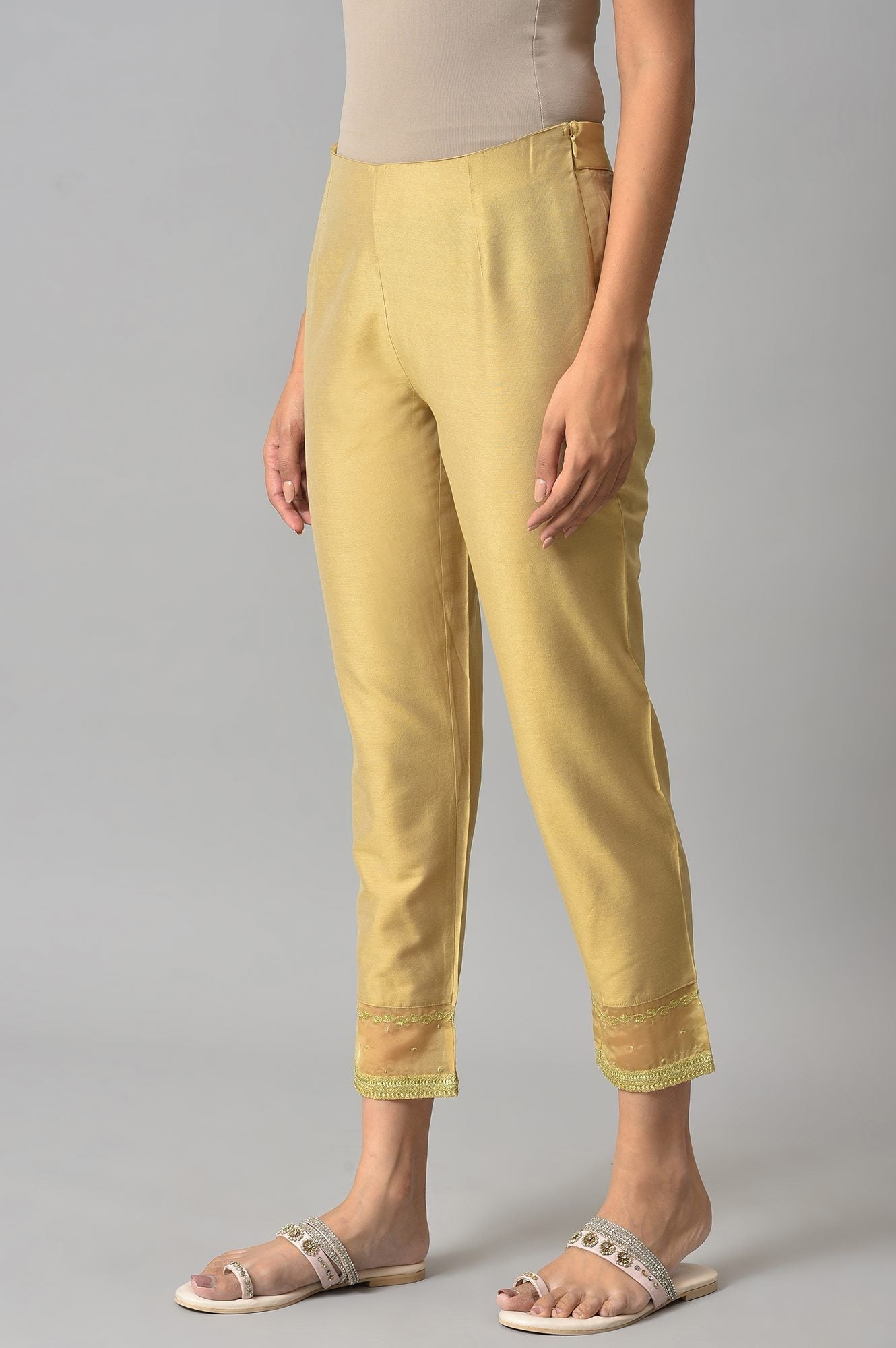 W for Woman Embroidered Golden And White Slim Pants Combo